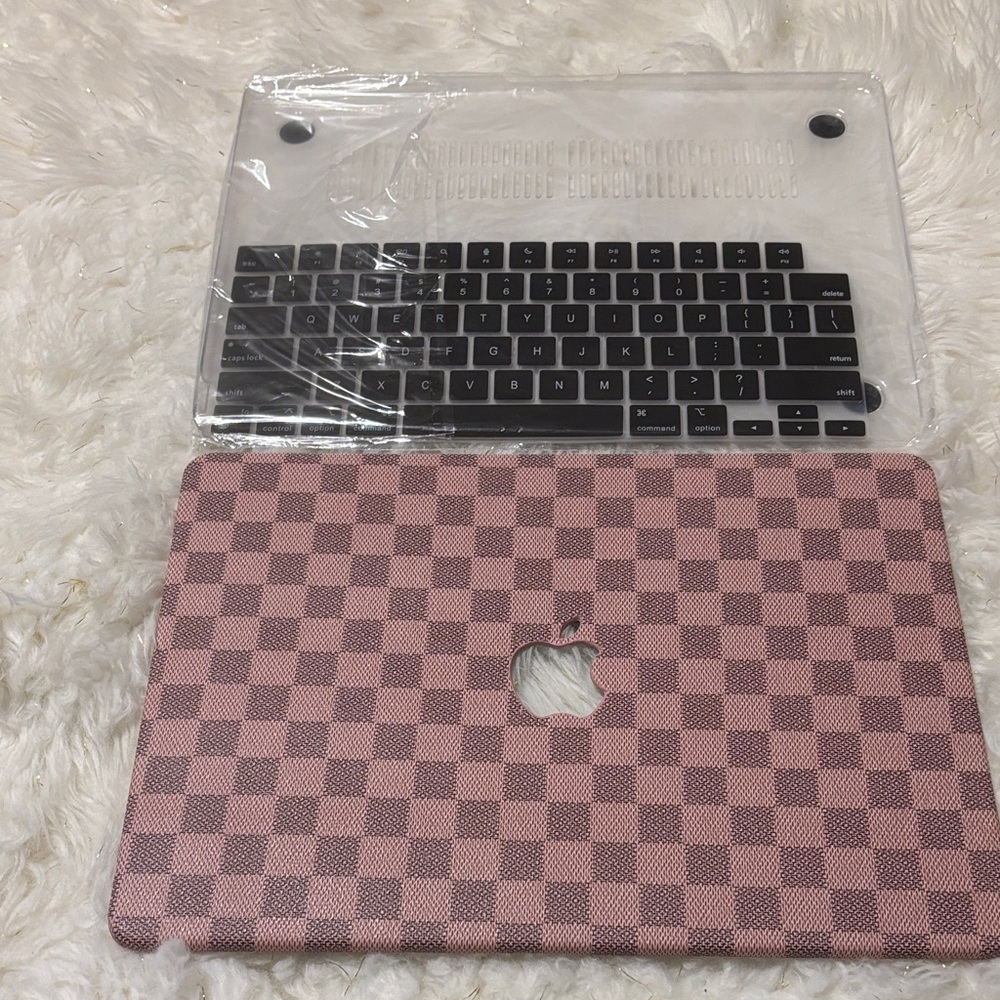 Checkered Pink MacBook Case with Apple Logo